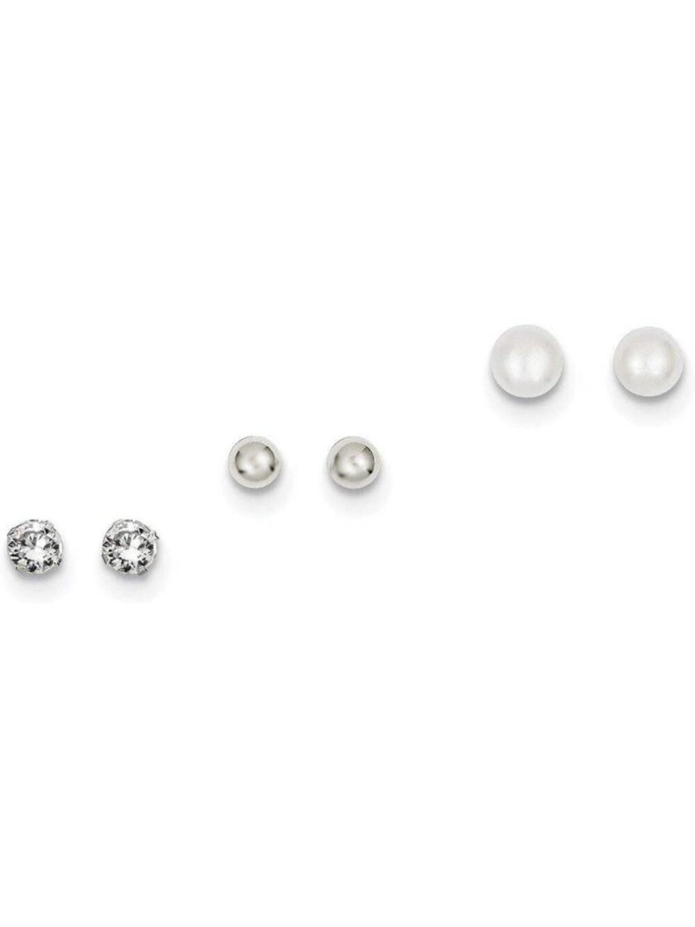 Elegant 925 Sterling Silver Crystal & Simulated Pearl Stud Earrings Set - 3pcs